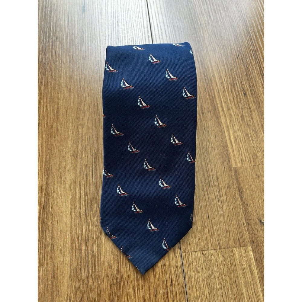 Mansure & Prettyman Sailboat Silk Tie Navy Blue Nautical 58–60" USA